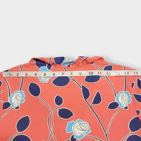 J. Mclaughlin Durham Ruffle Top Catalina Cloth Coral Pink Blue Floral Sz Medium - Picture 10 of 11